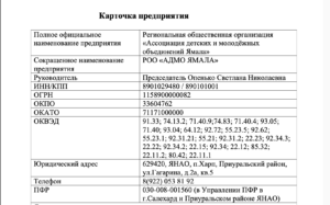 Подробнее о статье Карточка предприятия